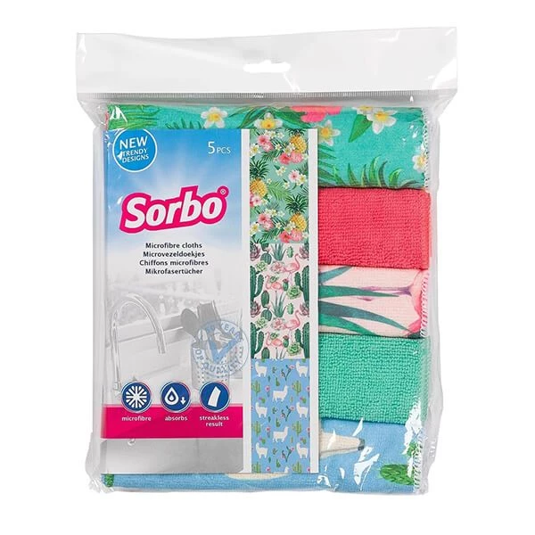 Sorbo Pack Of 5 Microfibre Cloths In Botanical Print