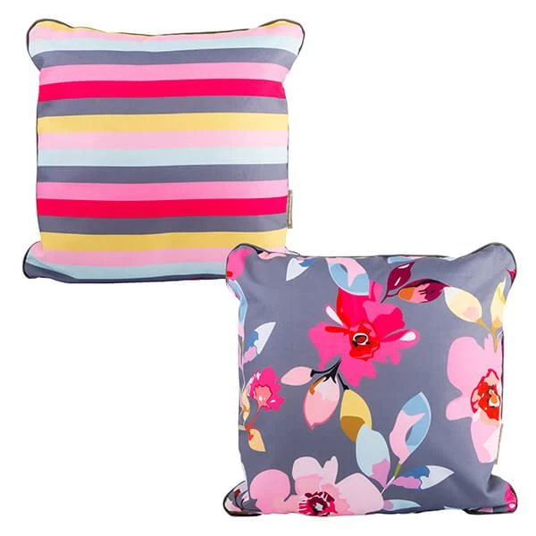 Navigate Gardenia Outdoor Double Sided Cushion Grey Floral & Stripe - Image 3