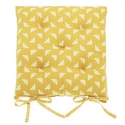 Walton & Co Ochre Bee Square Seat Pad With Ties