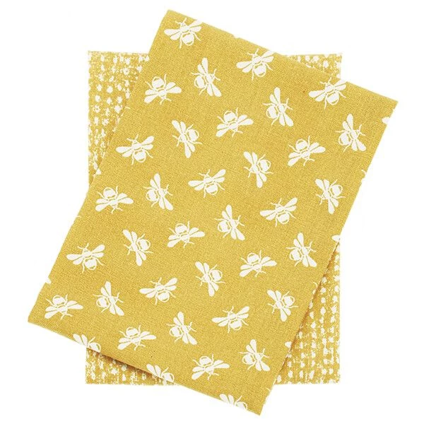 Walton & Co Ochre Bee Set Of 2 Tea Towels