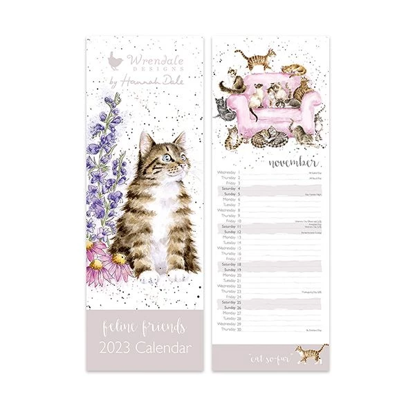 Wrendale Designs Whiskers And Wildflowers Feline Friends Slim 2023 Calendar