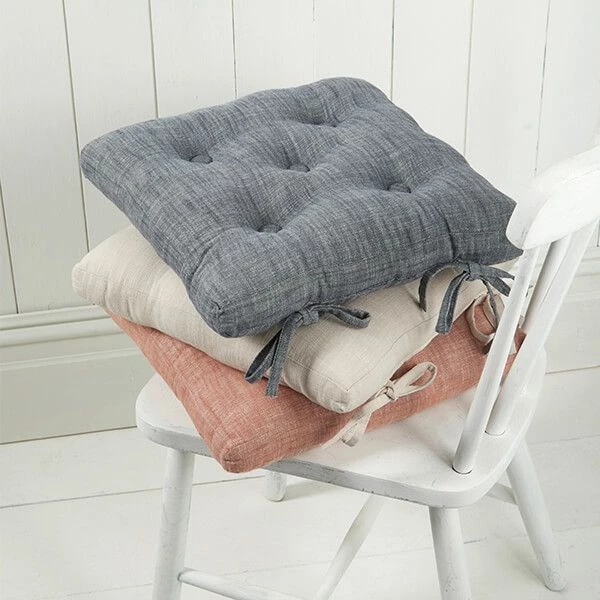 Walton & Co Terracotta Blush Chambray Seat Pad With Ties - Image 2