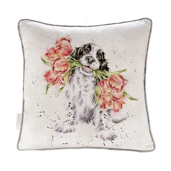 Wrendale Designs 40cm Blooming With Love Dog Square Cushion