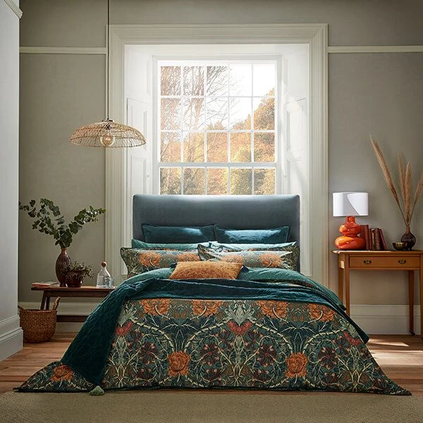 Morris & Co Honeysuckle And Tulip Duvet Cover King Size Mulberry And Teal