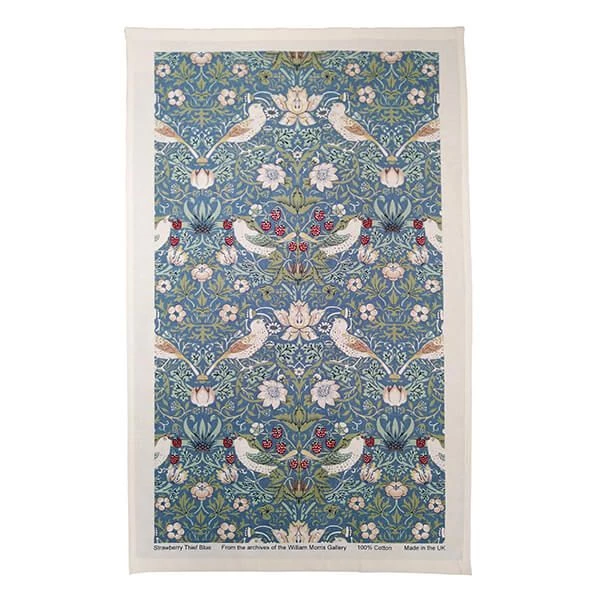 William Morris Strawberry Thief Blue Cotton Tea Towel
