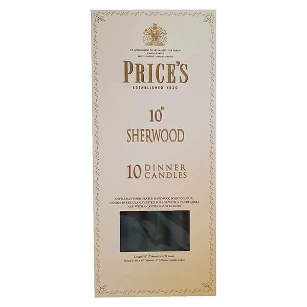 Price's Prices 10" Sherwood Candle Evergreen Pack Of 10