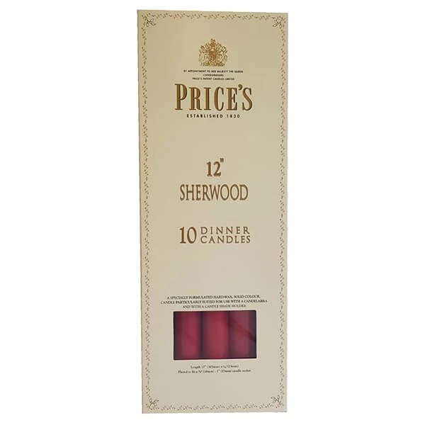 Price's Prices 12" Sherwood Candle Wine Red Pack Of 10