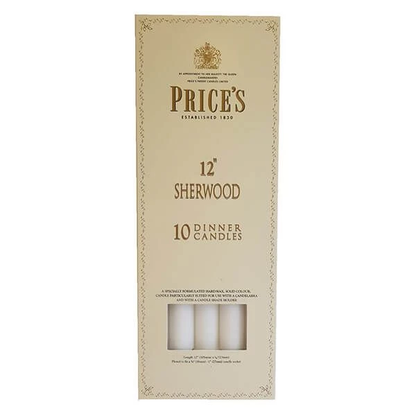 Price's Prices 12" Sherwood Candle White Pack Of 10